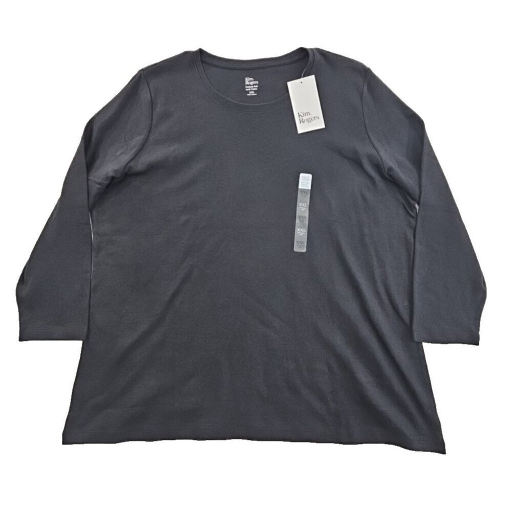 Kim Rogers Perfectly Soft Tee NEW Women's XXL Deep Black‎ 3/4 Length Sleeve NWT